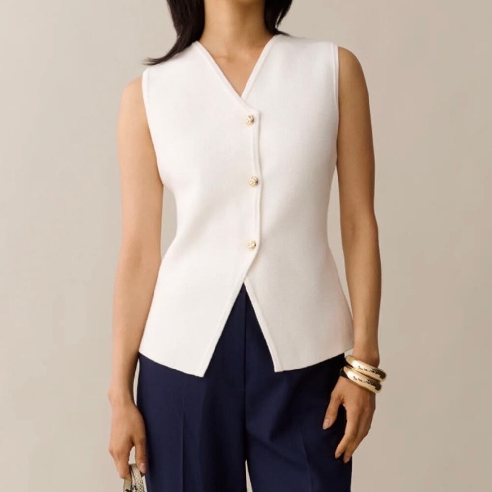 Few Moda x You Ivory Knit Button Vest Sleeveless Top White Cream Gold Buttons M